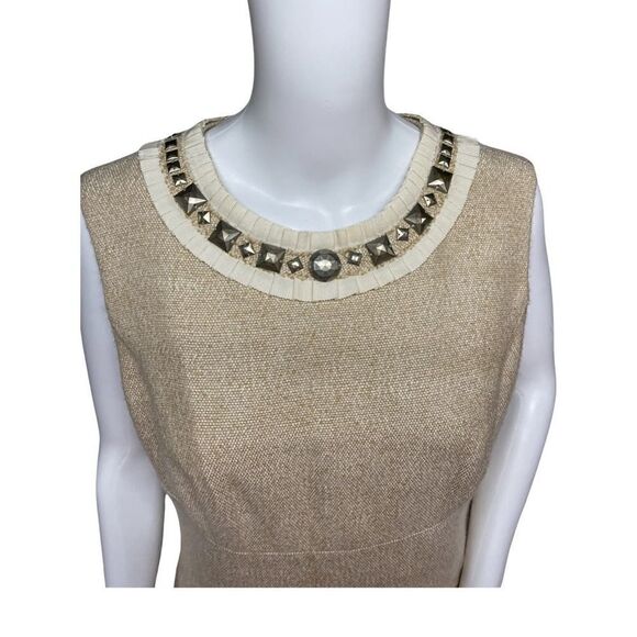 Maggy London Womens Size 12 Tweed Jewel Neckline Knee Length Sheath Dress - Picture 2 of 9